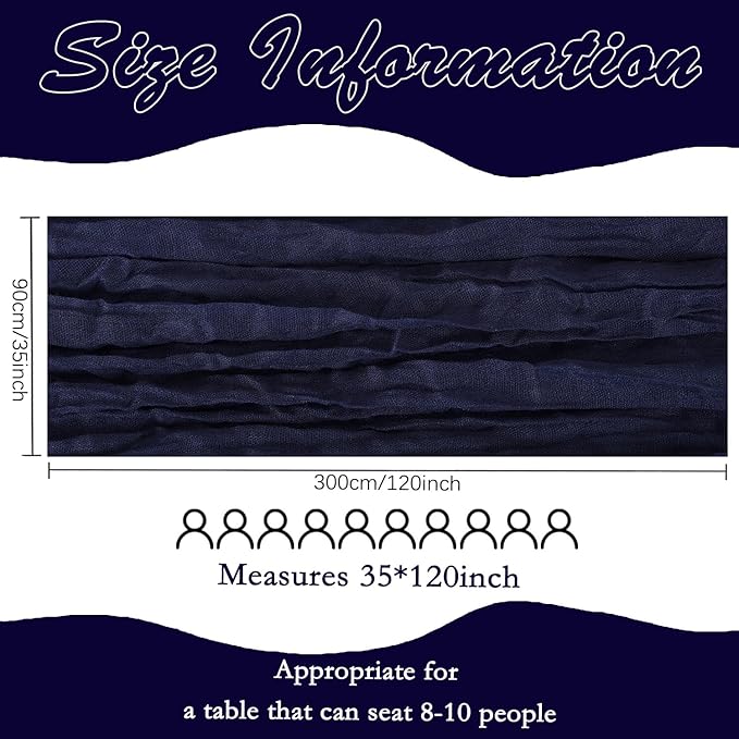 12 Pack Navy Blue Cheesecloth Table Runner 10FT Boho Gauze Fabric Blue Cheese Cloth 35 x 120 Inch Rustic Sheer Table Runner for Wedding Decor Baby Shower Party Decoration