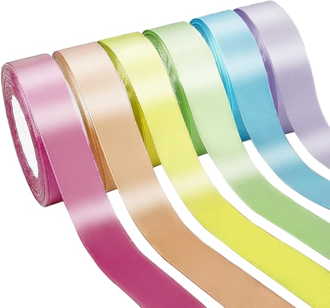 150 Yards Macaron Satin Ribbon 1 Inch 6 Rolls Assortment Ribbons for Crafts Gift Wrapping Flower Bouquet Wedding Invitations Birthday Party Festival Decoration Hair Bows
