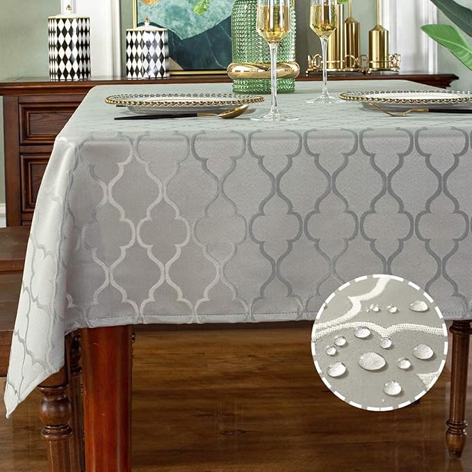 SASTYBALE Jacquard Tablecloth Damask Fabric Table Cloth, Water Resistant & Wrinkle Free Polyester Table Cover for Kitchen Dining Tabletop Use (Rectangle/Oblong, 60" x 120" (10-12 Seats), Gray)