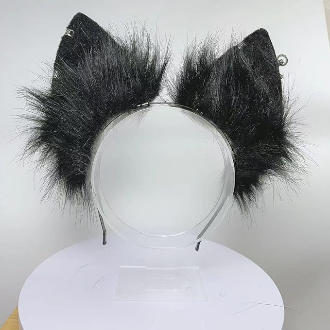 Wolf Ears Tail Set Fox Wolf Headbands Clips Fluffy Cosplay Costumes, Gothic Punk Accessories for Halloween
