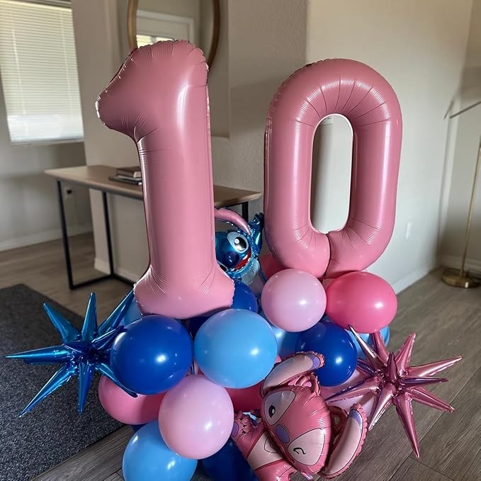 Smlpuame Pastel Pink 0 Balloon Numbers, 40 Inch Large Light Pink Foil Number Balloons 0-10, Self-Sealing Birthday Balloon for Girls Women Anniversary Graduation New Year Party Decoration Supplies