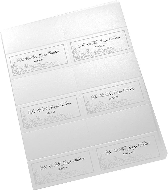 Scribble Vintage Swirl Printable Place Cards, Silver (Choose Color), Set of 60 (10 Sheets), Laser & Inkjet Printers - Wedding, Party, Dinner, and Special Events - Made in the USA