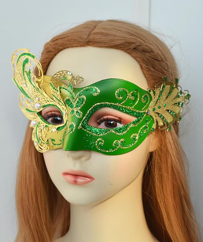 2025 New Green Masquerade Mask for Women-Butterfly Mardi Gras Mask - Peacock Metal Filigree Lady Masquerade Venetian Masks-Perfect for Halloween Parties, Costume Party, Carnivals, Wedding