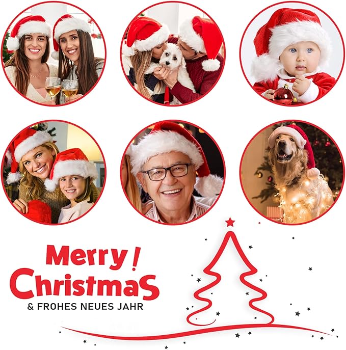 JUANANIUG Christmas Hat,Santa Hat, Xmas Holiday Hat for Unisex Adults, Extra Thicken Classic Fur for Christmas New Year Festive Holiday Party Supplies