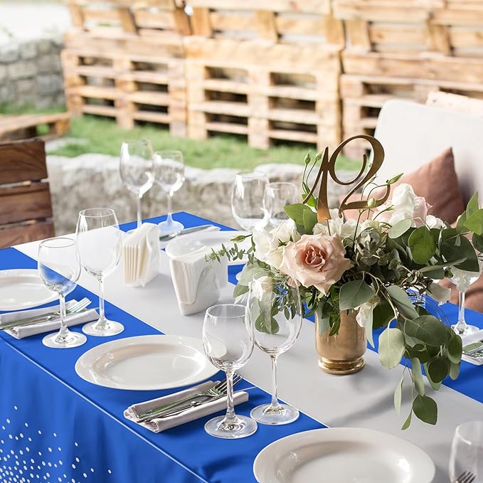 6Pcs Blue and Silver Tablecloth Party Decorations,Plastic Royal Blue Table Cloth Printed Silver Table Runner Disposable Rectangle Cover for Anniversary Wedding Graduation 2025 Party,54 x108 Inch