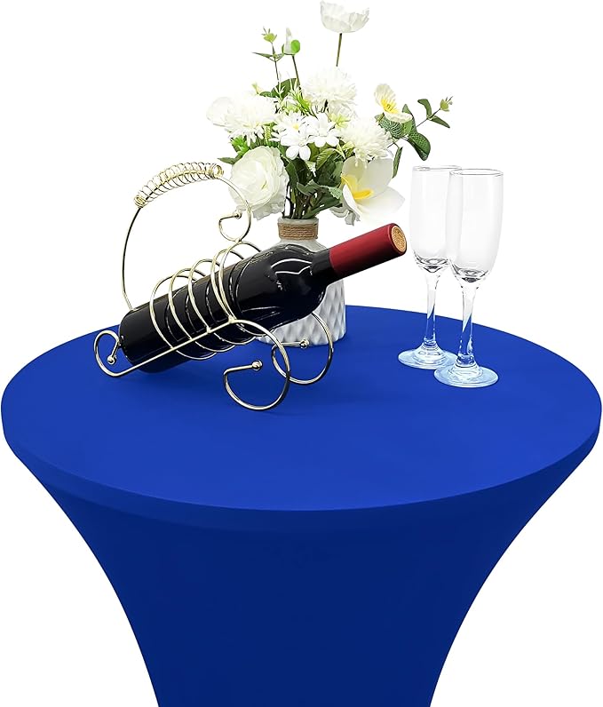 2PCS 24x43 Inch Round Fitted Cocktail Table Cover Royal Blue Spandex Cocktail Table Cloth Highboy Fitted Tablecloth High Top Table Cloths for Party Pub Banquet Bistro