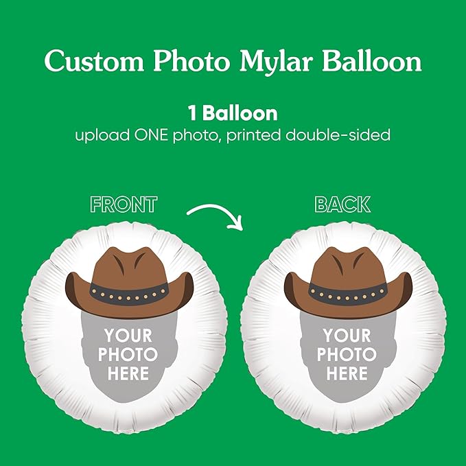 Big Dot of Happiness Personalized Western Hoedown Fun Face Photo Balloon, Wild West Little Cowboy Birthday Party Decorations, Custom Double-Sided Circle Mylar, 1 Piece