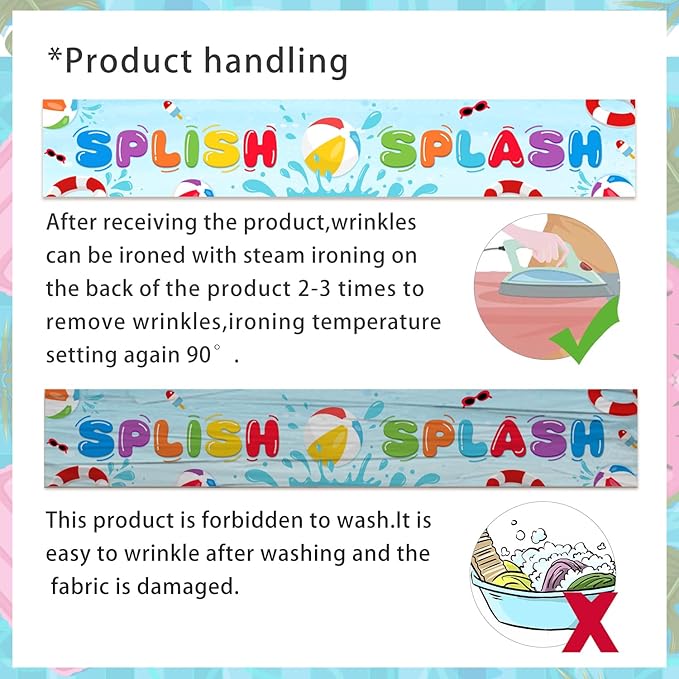 Pool Party Splish Splash Banner, Summer Pool Splish Splash Theme Outdoor Hanging Yard Sign Decor, Splish Splash Party Baby Shower Holiday Supplies (Splish Splash)
