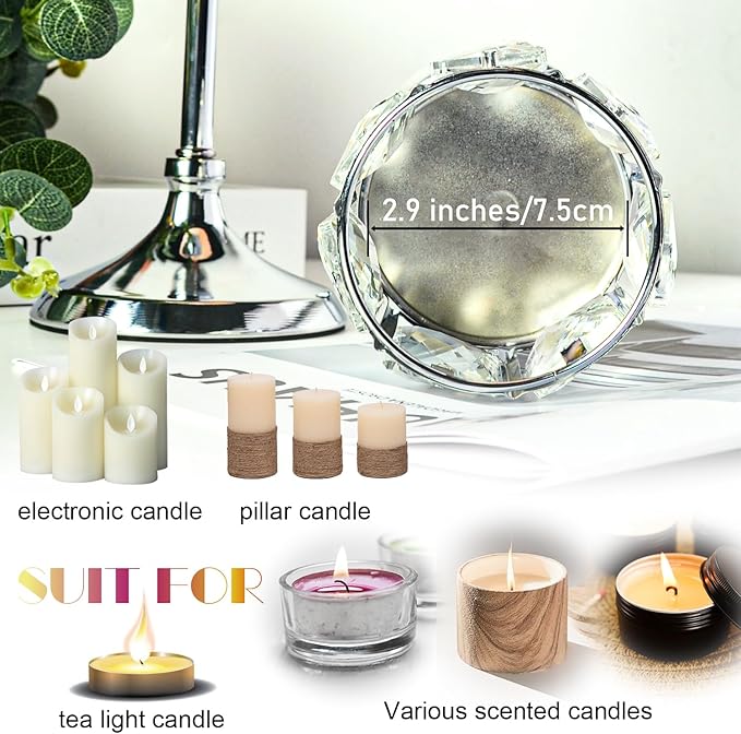 Set of 3 Cup Crystal Tealight Candle Holders, Centerpieces for Table Wedding Centerpieces Crystal Decorative Tealight Candle Dining Table Candle Holder Decor for Party (8.7"+10.6"+12.2", Silver)