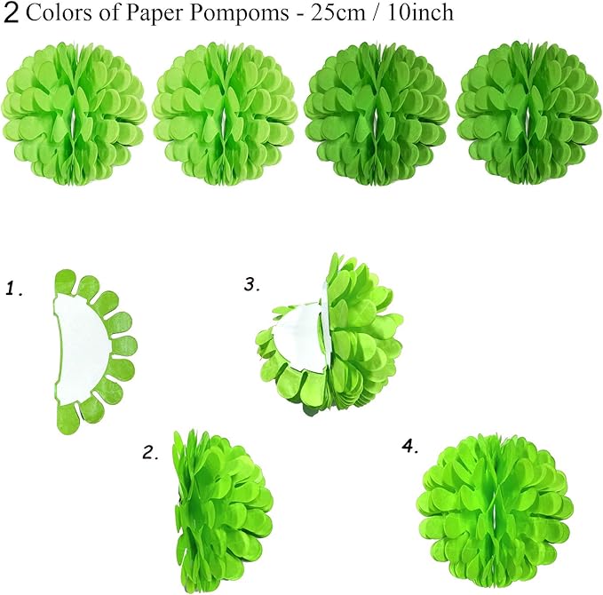 ZERODECO Party Hanging Paper Fans Set, Green Confetti Balloons Decorative Folding Fans Paper Pompoms Triangle Bunting Flags Garlands for Birthday Baby Shower Golf Dinosaur Party Decorations