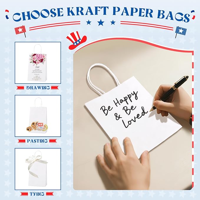 MESHA Gift Paper Bags 500 PACK 5.25x3.75x8'' White Small Shopping Kraft Bags Bulk with Handles Reusable for Business Grocery Birthday Wedding Kids Party Favors(Made in USA)