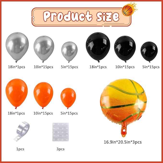Basketball Balloon Arch kit Black Orange Metallic Silver Balloons Garland Arch Sports Themed Party Balloon Basketballs Party Decoration for Sport Theme Party all Star Space Jam Birthday Decor