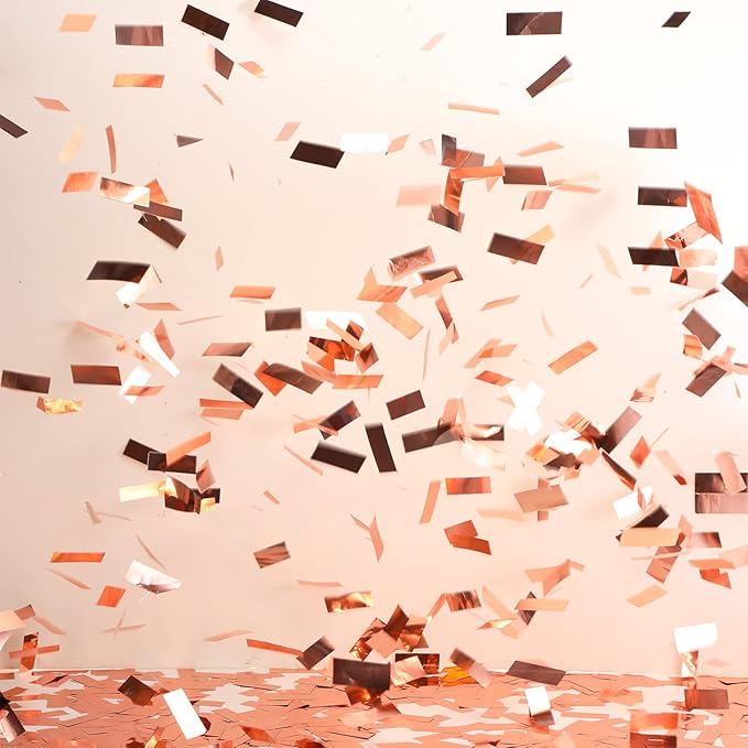 Sumind 200 Grams Gold Silver Large Metallic Confetti Rose Glitter Throwable Table Scatter Foil Confetti for Christmas Birthday Party Baby Shower Graduation Wedding Celebrations(Rose Gold)