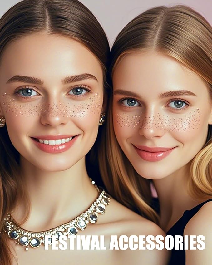 Glitter Freckles, Temporary Tattoos, Renaissance Accessories Face Glitter for Women, Parties and Rave Festival Accessories (Rose Gold - 10 count)