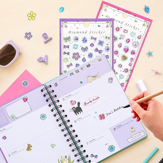 Cute Mini Gem Stickers – Small Flat Shiny Diamond Stickers for Kids Crafts, Rewards, Planner, Scrapbooking & Journaling – Tiny Sticker for Digital Cameras & Phone Case Decor – 4 Sheets