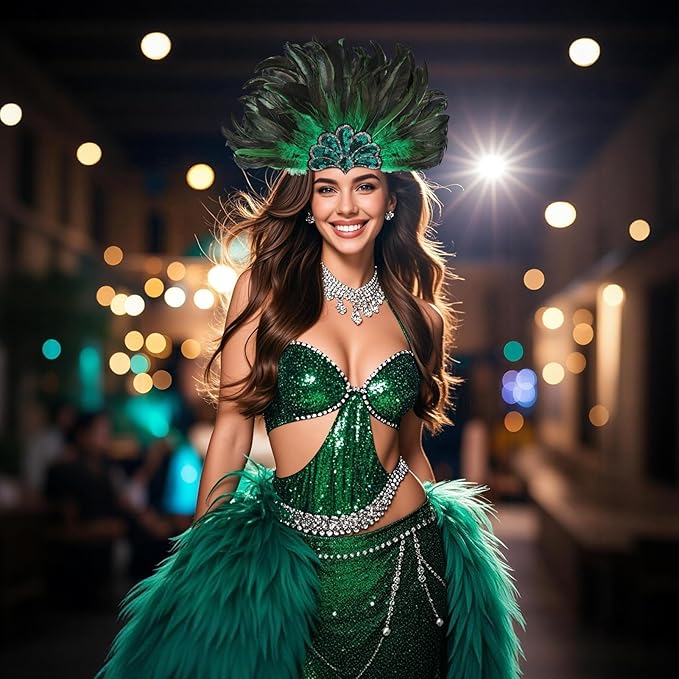Women's Carnival Feather Headpieces Sequin Headdress for Wedding Masquerade Party Cosplay Feather Headbands