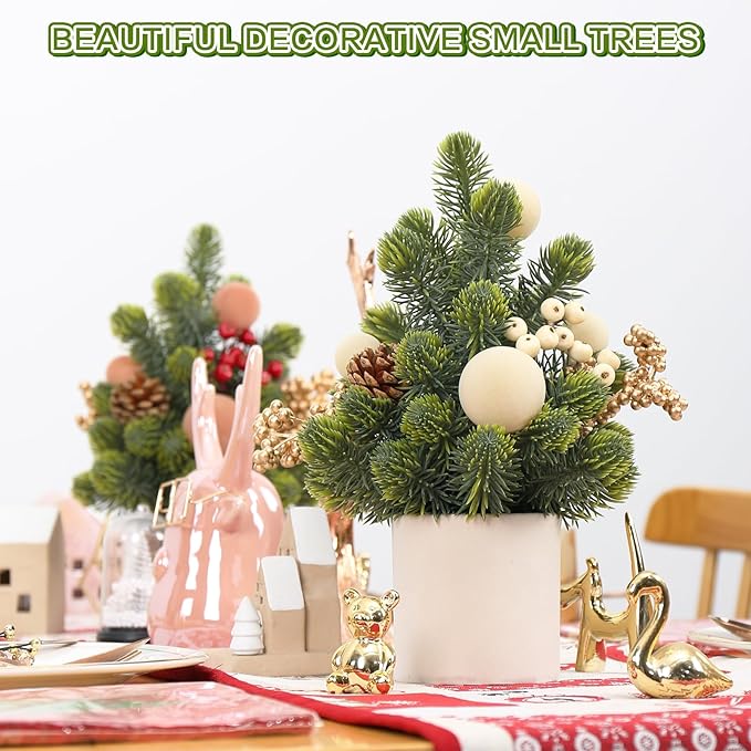 SY Super Bang Small Christmas Tree, 12Inch Artificial Beige Velvet Ball Berry Mini Tabletop Tree Christmas Decorations, for Home Party Thankgivings Xmas Indoor Decor.