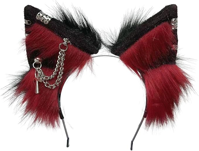 Wolf Ears Tail Set Fox Wolf Headbands Clips Fluffy Cosplay Costumes, Gothic Punk Accessories for Halloween