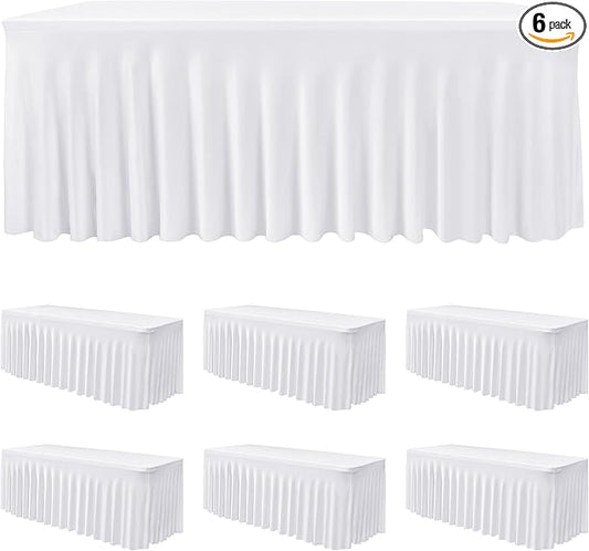 HolidayIdeas White Spandex Table Covers 6 Foot, Fitted Stretch Table Skirts 30x72 Inch, Wrinkle-Free Floor Length Polyester Tablecloths for Weddings Parties Banquets Events,6 Pack