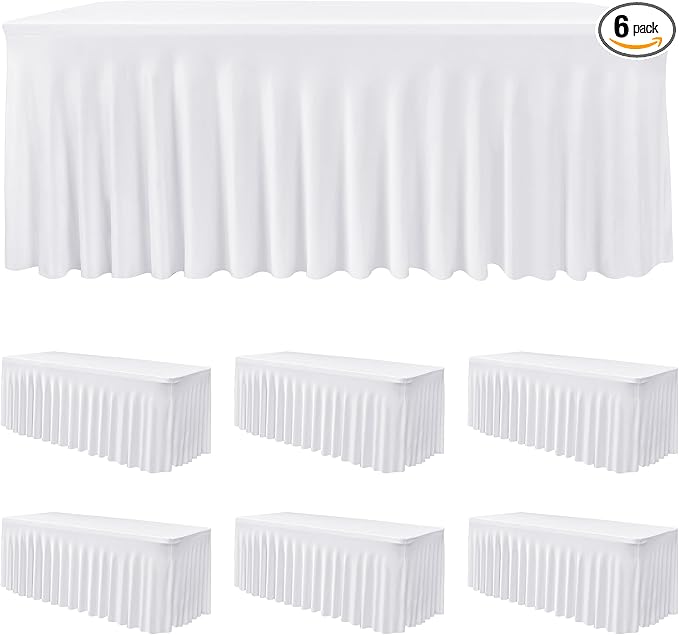 HolidayIdeas White 4ft Spandex Tablecloth 6 Pack Fitted Stretch Rectangluar Table Skirts 24x48 Inch, Wrinkle-Free Floor Length Polyester Table Cover for Weddings Parties Banquets Events