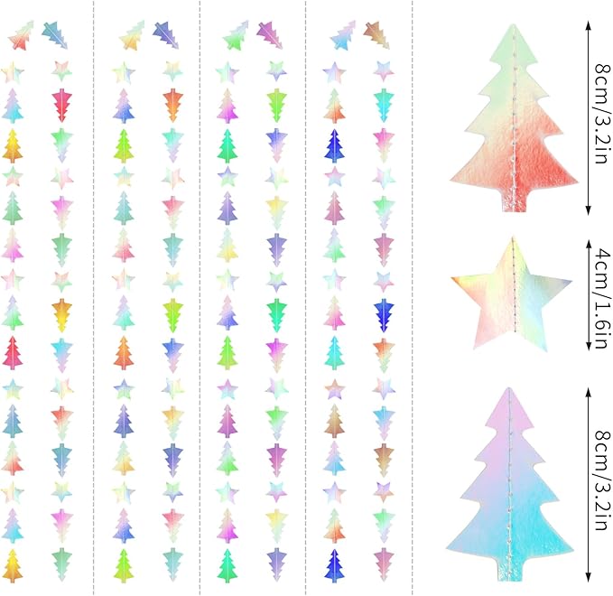 Iridescent-Holographic Christmas-Tree Star Party-Decorations Garland - 52 Ft Winter New Year Supplies Hanging Paper Streamers Banner,Birthday Wedding Neutral Baby Bridal Shower Decor Ouruola