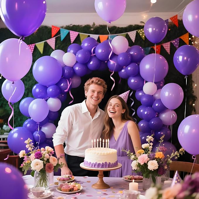 KAWKALSH Purple Latex Party Balloons, 110 Pack 12 inch Round Helium Balloons for Wedding Graduation Halloween Birthday Party Backdrop Decorations