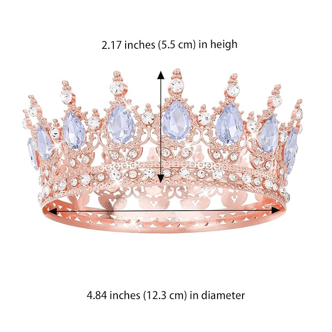 Rose Gold Crown for Women Crystal Tiara and Queen Crown for Girl Wedding Headband for Bride Hair Accessories for Costume Birthday Party Cake Decoration Prom