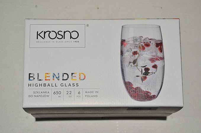 Krosno Water Juice Drinking Glasses, Set of 6 Pieces, 17.2 oz, Blended Collection, Everyday Drinking Glasses, Multipurpose, Dishwasher Safe, Made in Europe