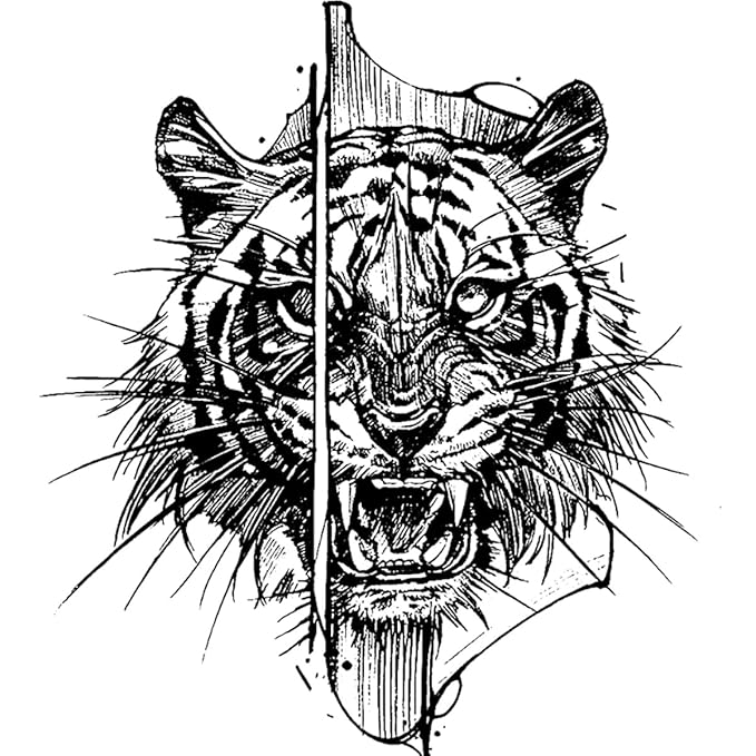 INKARTLINK Tattoo Tech, 2 Sheets Large Semi Permanent Tattoo, Adult Art Design Temporary Tattoos, Lasts 1-2 Weeks, Waterproof, Realistic Look, No Adhesive, No Reflection (Tiger Design)