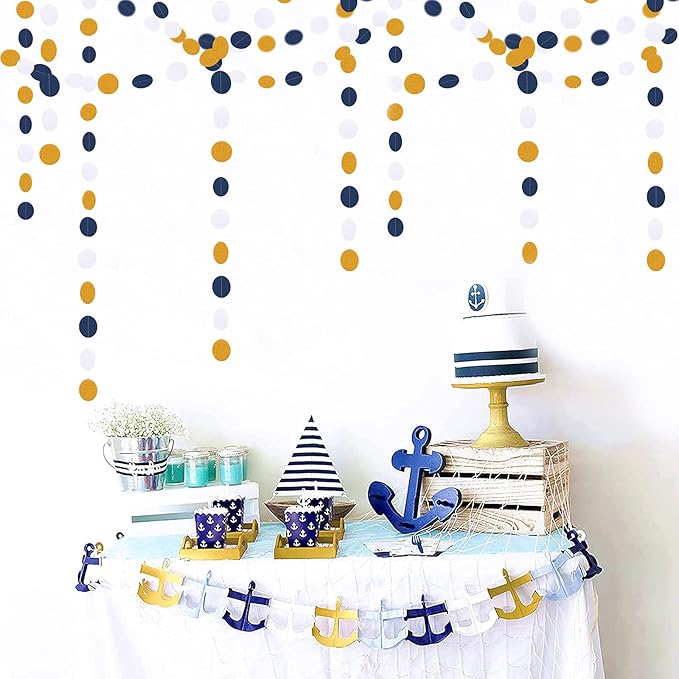 Navy-Blue White-Gold Party-Decorations Streamers Garland - 52Ft Graduation 2025 Glitter Hanging Paper Banner, Men Boy Birthday Nautical Fathers Day Baby Shower Wedding Bunting Lasting Surprise