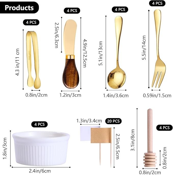 Charcuterie Accessories(25 Psc), Cheese Spreaders For Charcuterie Board, Mini Serving Spoons, Blank Toothpick Flags, Bowl For Christmas Pastry Making, forks And Mini Serving Tongs