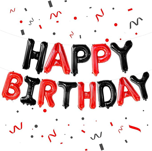 KatchOn, Black and Red Happy Birthday Banner Balloons - 16 Inch | Red and Black Birthday Decorations | Happy Birthday Balloons Letters | Halloween Birthday Party Decorations
