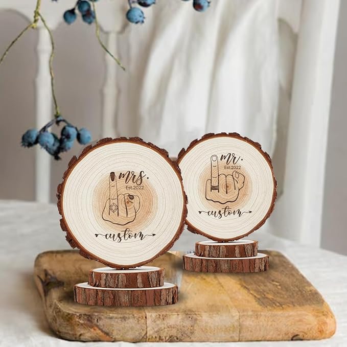 Cake Topper with Wedding Figures Rustic Wedding Cake Toppers Wood Mr Mrs Personalized Handmade Keepsake Country Wooden Decorative for Engagement, Birthday, Anniversary