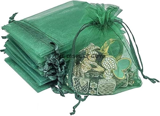 TheDisplayGuys 100-Pack 6x8 Dark Green Sheer Organza Gift Bags with Drawstring, Jewelry Candy Treat Wedding Party Favors Mesh Pouch
