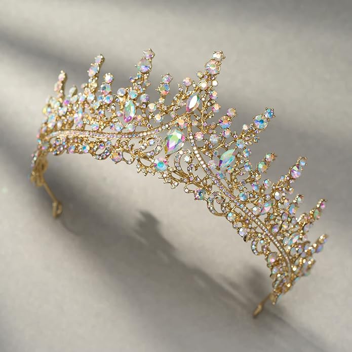 SWEETV Crystal Wedding Tiara for Women, Royal Queen Crown Headband, Rhinestone Princess Hair Accessories for Prom Birthday