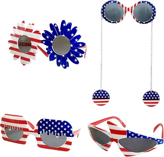 TD.IVES12 Pack American Flag Glasses USA Patriotic Party Sunglasses Masks Cool Shaped Plastic Eyewear for Party Props