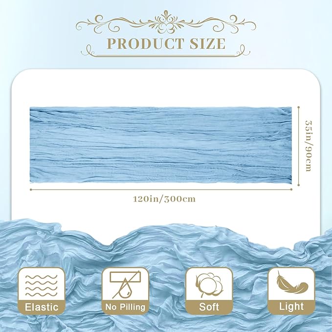 Le courant 6pcs 10Ft Cheesecloth Table Runner, Rustic Boho Gauze Cheese Cloth Runner Table Runner for Weddings Bridal Baby Shower Birthday Holiday Parties Home Decor, Baby Blue