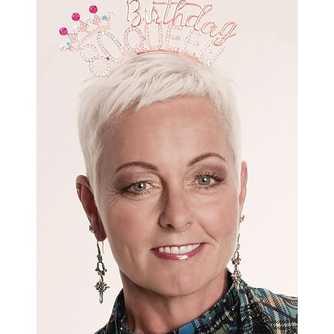 VELSCRUN 80th Birthday Queen Headband, Tiara Crown for Women, 80th Birthday Decorations for Her, Birth Queen Tiaras Crowns Sash for Women Mom Birth Party Decoration Hair Accessories Rose Gold