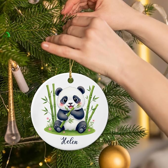 Baby Panda Christmas Ceramic Ornament 2025, Personalized Name Fun Panda Wild Animal Keepsake, Gift for Pandas Lovers Nature Lovers, Animal Hanging Xmas Tree Decor, Custom Pandas with Nature Ornament