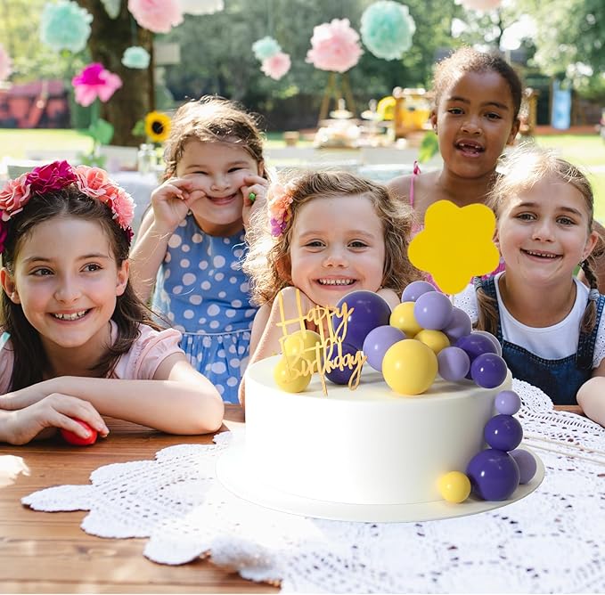 MIAHART Ball Cake Toppers Boho Grass Cake Topper Ball Cake Insert Decoration for Birthday Wedding Baby Shower Party Decorations Boho Themed Party Supplies (Purple,yellow,light purple)