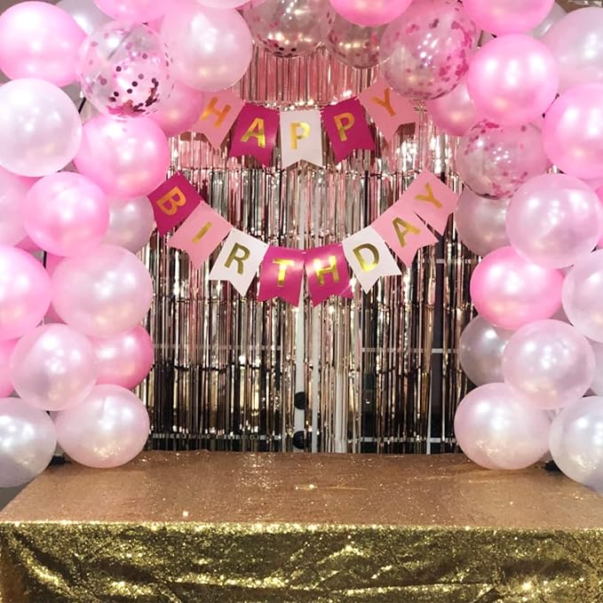 Balloons Pink and White, 60 Packs 12 Inch Light Pink White Balloons with Confetti Balloons for Birthday Party Decorations Girl Women, Wedding, Christening Baby Shower Party, Bridal Shower