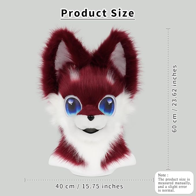 Animal Head Mask Furry Fursuit Plush Dog Fox Masks for Halloween Parties Cosplay Costume Accessory