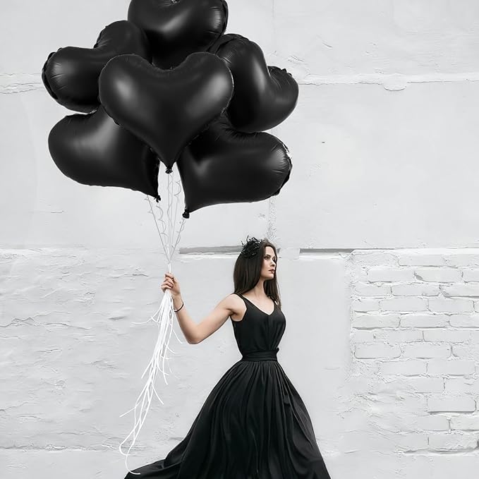 Black Heart Balloons,24Inch Large Black Heart Foil Balloons for Valentine's Day Birthday Wedding Baby Shower Anniversary Party Decorations