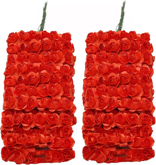 144pcs Mulberry Paper Mini Roses Artificial Flowers Heads with Stems for DIY Crafts Accessories Make Bridal Hair Clips Headbands Dress Wedding Bridal Bouquets Party Home Decor Valentine's (Orange)