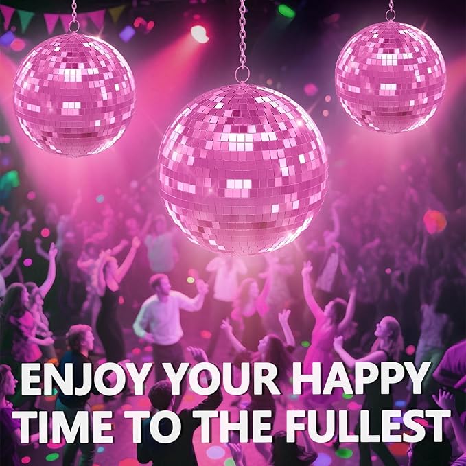 Mirror Disco Ball with Hanging Ring | 12"/16"/20" Mirror Disco Ball for DJ Club,Party,Wedding,Home Decor | Shiny,Easy Installation | with Hanging Ring | Golden, Pink 16inch Pink