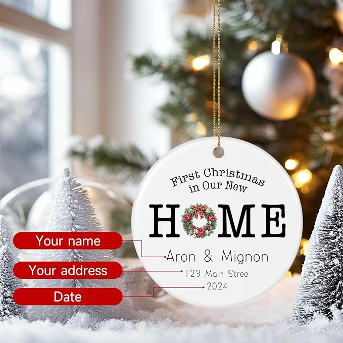 Custom Ceramic Christmas Ornaments with Photo Text - Personalized New Home Christmas Hanging Decorations Decorations