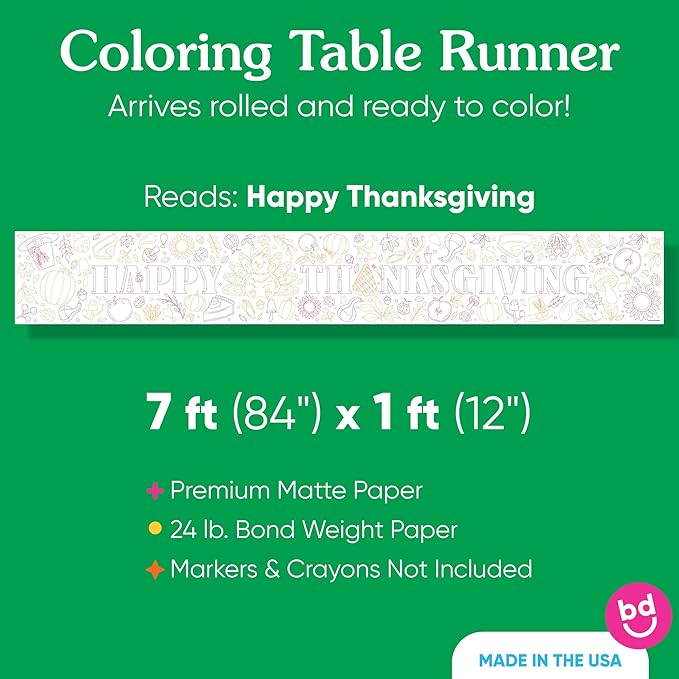 Big Dot of Happiness Happy Thanksgiving Coloring Table Runner, 7ft Long Fall Harvest Holiday Party Craft & Activity Table Cover for Kids & Family, Giant Coloring Page - 1 Roll