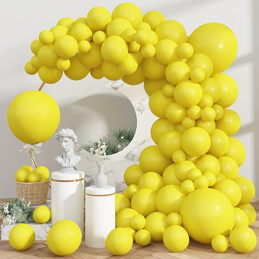 Yellow Balloons, 113Pcs Different Sizes Yellow Balloon Garland Arch Kit 18/12/10/5 Inch, Lemon Yellow Matte Latex Helium Party Balloons Garland for Birthday Sunflower Honey Bee Baby Shower Decorations