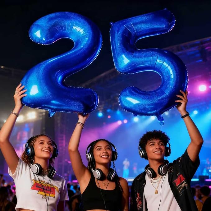 Laser Navy Blue Number 25 Balloons 40 Inch Giant Number Dark Blue 25 Foil Mylar Balloons for 25th Birthday Anniversary Events Party Decorations