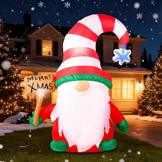 6 FT Christmas Inflatables Decorations Outdoor，Blow Up Gnome Tumbler with Built-in LED Lights for Indoor Holiday Party Yard Garden Lawn Décor